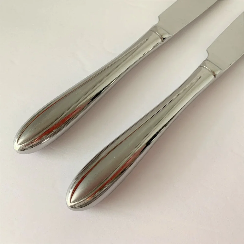 Mikasa SATIN Frost Center Stainless Steel Lot of 2 French Hollow Dinner Knives